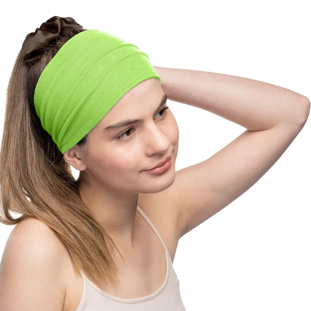 Women's Headbands Cotton Jersey 5" Wide Yoga Fitness Fashion Made in the USA Lime