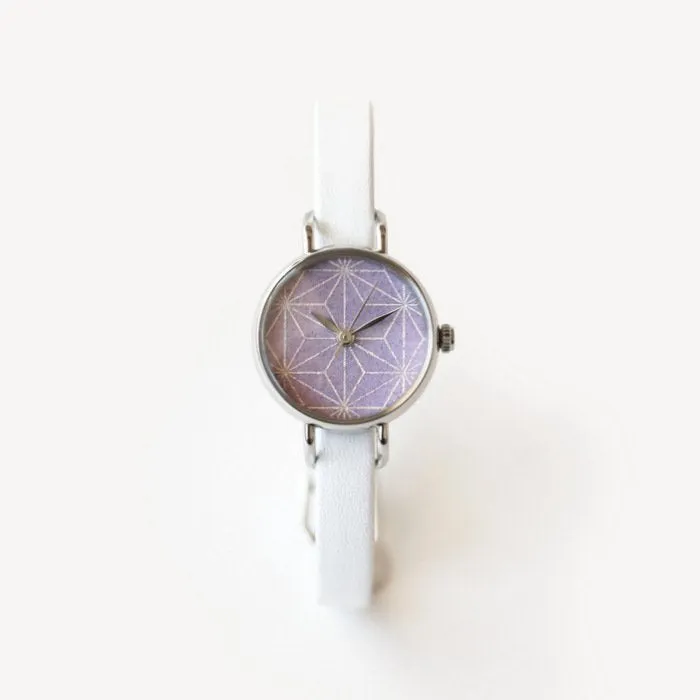 Women's Wristwatch - Wisteria Purple Color with Asanoha(hemp leaf) pattern, Japanese handmade wrist watch