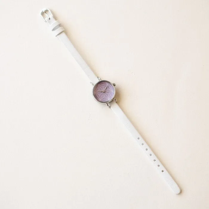 Women's Wristwatch - Wisteria Purple Color with Asanoha(hemp leaf) pattern, Japanese handmade wrist watch