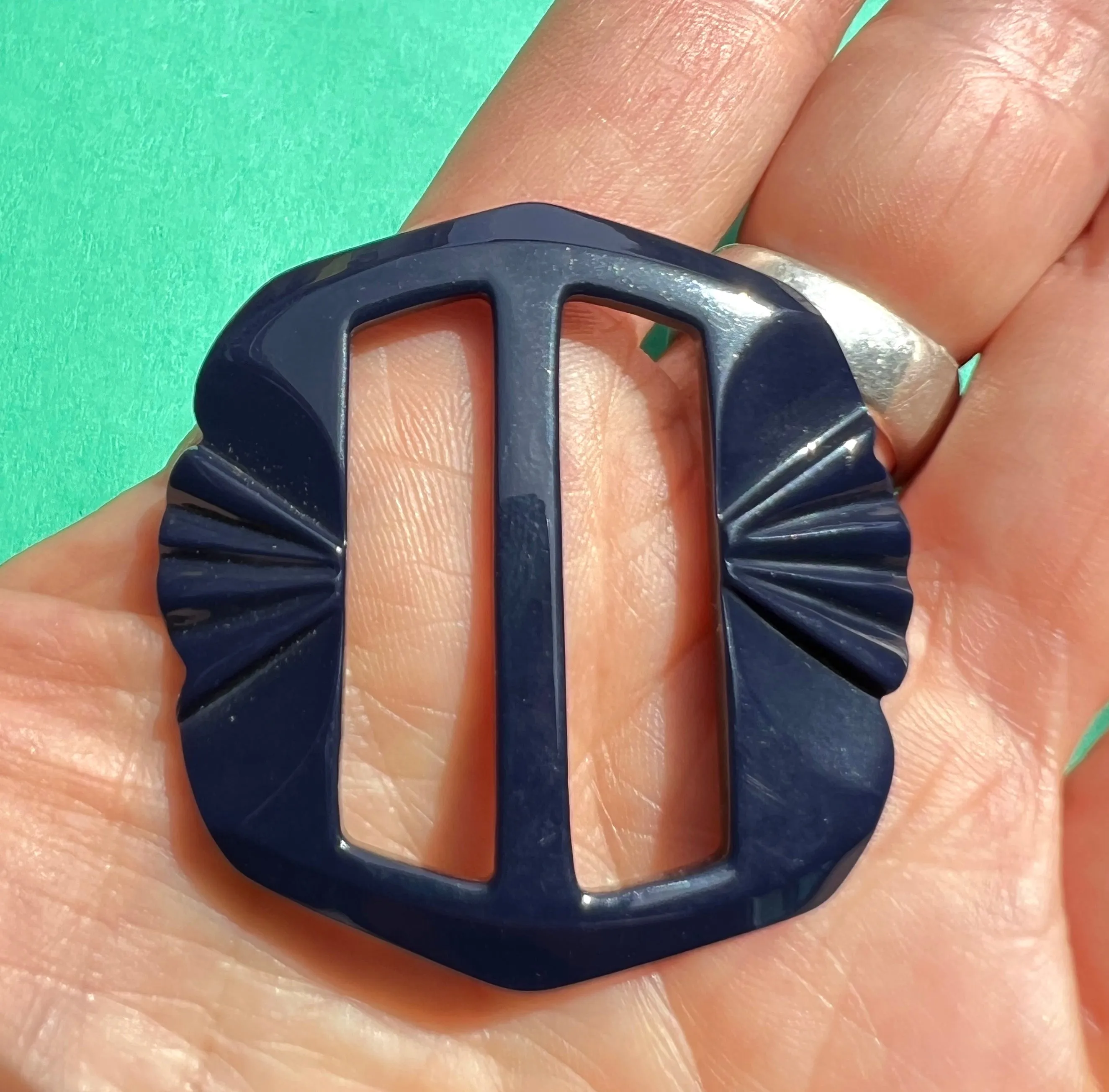 Wonderfully Deco Midnight Blue Galalith 4.5cm Belt Buckle - Unused Old Shop Stock