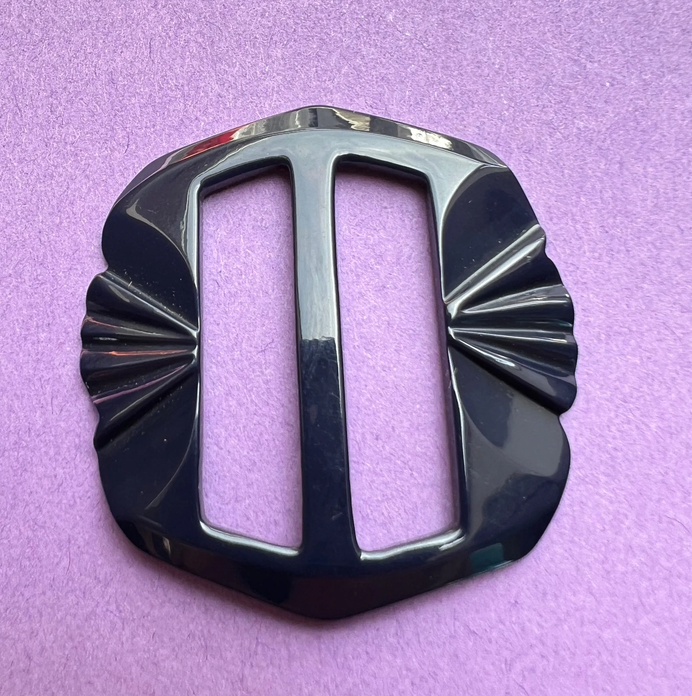 Wonderfully Deco Midnight Blue Galalith 4.5cm Belt Buckle - Unused Old Shop Stock